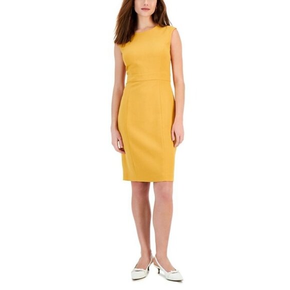 Kasper Sleeveless YELLOW Seamed Waist Sheath Dress Petite Size 6P MSRP $89 - Picture 1 of 2